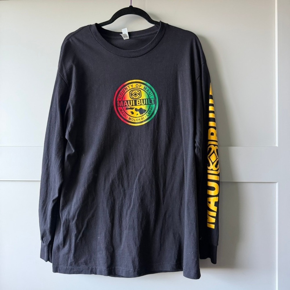Maui Built Shirt Mens L Black Rasta Logo Long Sleeve Hawaii American Apparel